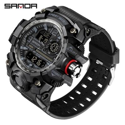 China SANDA Top Brand Sports Men's Military Alarm Watch Men's Waterproof Quartz Wrist Watch for Men Synchronize Shock for sale