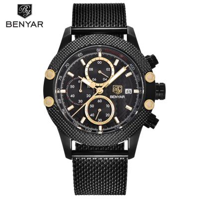 China Auto Date BENYAR PAR 5109 Sport Chronograph Fashion Watches Men Gear &Band Waterproof Luxury Brand Quartz Watch Gold Saat Clock for sale