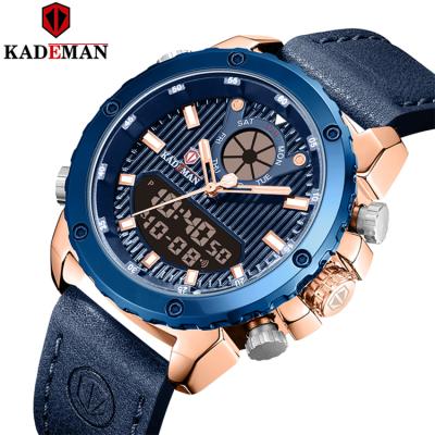 China KADEMAN 9073 alarm men's watches to brand luxury men's leather sports watches men's quartz LED digital clock waterproof military watch for sale