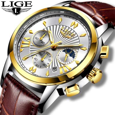 China New LIGE 8911 Men's Automatic Date Waterproof Leather Strap Men's Fashion Business Sports Watch Casual Quartz Watch Wristwatches for sale