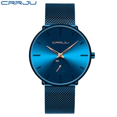 China CRRJU 2150 Chronograph Fashion Men Watches Mesh Steel Wristwatch Brand Quartz Watch Waterproof Top Causal Black Ultrathin Men Sports Reloj for sale