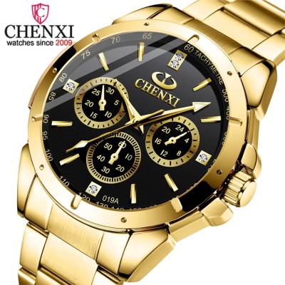 China Fashion business quartz watch men stainless steel luminous waterproof wristwatches CHENXI chronograph gold dial luxury men's watches new for sale