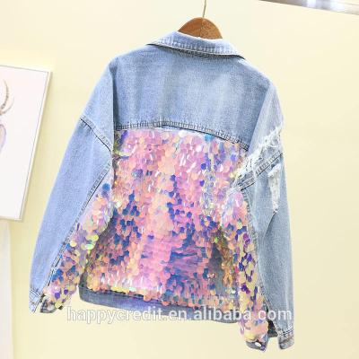 China Viable Custom Fashion Lattice Jacket Casual Denim Jacket With Hoodie Design Sequin Patches Denim Denim Jacket Women for sale