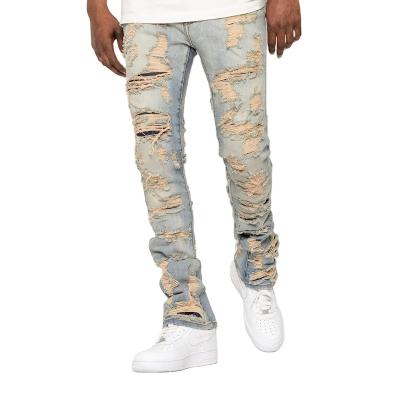 China Breathable Hot Sales Fashion Street Wear Mens Jeans Blue Color Paint Printed Mens Jeans Slim Ripped Jeans Mens for sale