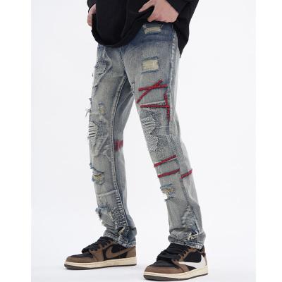 China New Arrivals Breathable Hip Hop Wash Jeans Custom Wholesale Vintage Distressed Denim Pants Ripped Skinny Stacked Jeans Men for sale