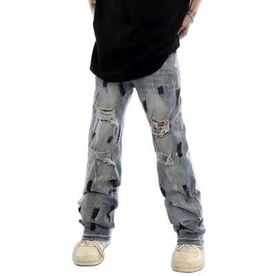 China Latest Design Jeans Pants Hip Hop Pants Vintage Washed Loose Denim Ripped High Street Breathable Stacked Jeans for sale