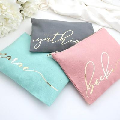 China Fashion Wholesale Custom Canvas Logo Printed Organizer Gift Gold Cotton Carry-all Pouch Fashion Toiletry Travel Makeup Cosmetic Bag for sale