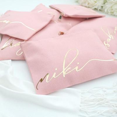 China Fashion Cotton Canvas Gift Cosmetic Bag For Bridesmaid Wedding Guests Makeup Pouch for sale