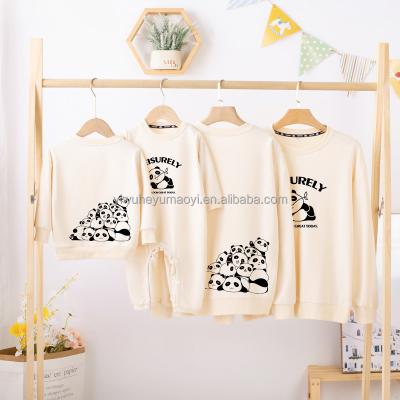 China Fashion Spring and Mommy and Me Tablets Autumn New Cartoon Panda Print Top Baby Solid Color Long Sleeve Romper for sale