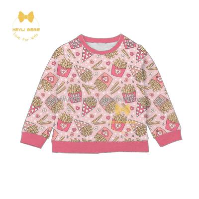 China Breathable Fashion Valentine's Day Theme Kids Sweatshirt Long Sleeve Top Children Cartoon Fries Print Autumn Clothes Kids Round Neck Sweatshirt for sale