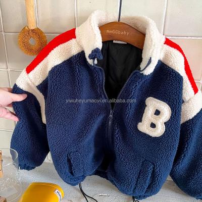 China Fashion Breathable Kids Boys Winter RTS Blue Plush Jacket Thickened Lining Kids Full Children Padded Zipper Jacket for sale