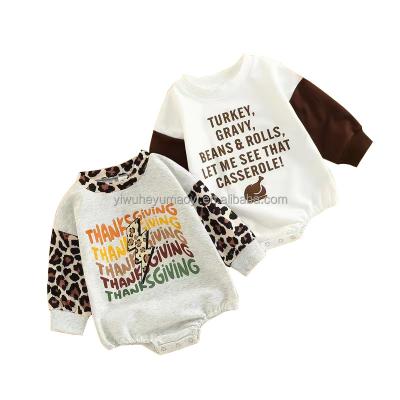 China New Arrivals Toddler Boys Turkey Leopard Pattern Thanksgiving Romper Newborn Baby Print Anti-pilling Long Sleeve Rompers for sale