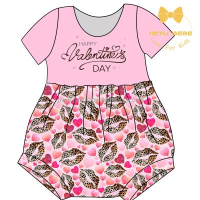 China Baby Toddler Valentine's Day Anti-pilling Loose Romper Sleeve Lip Leopard Kiss Overalls Happy Print Short Infant Girls for sale