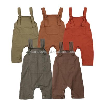 China Wholesale Anti-pilling Toddler Boys Knotted Overall Solid Color Romper Kids Girls Pocket Overalls Pants With Snaps for sale