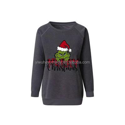 China Anti-wrinkle Merry Christmas Pattern Adults Girls Sweatshirts Gray Color Fall Winter Women Long Sleeve Pullover Tops for sale