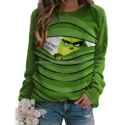 China Hot Selling Anti-wrinkle Autumn Winter Women Green Pullover Tops Lady Funny Long Sleeve Christmas Pattern Sweatshirts for sale