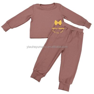 China Rib Knit Two Pieces Sets Casual Baby Kids Solid Color Top+Trousers Sets Spring Autumn Kids Long Sleeve Custom Color Suits for sale