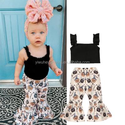 China Boutique Breathable Halloween Kids Beach Top and Bell Bottoms Girls Dress Up Set Ribbed To Ruffle Toddler Top Outfits for sale