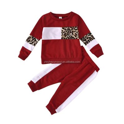 China Hot Sale Kids Boys Sweater and Sweatpants Clothing Set Breathable Leopard Stitching Long Sleeve Babies Red Lounge Suit for sale