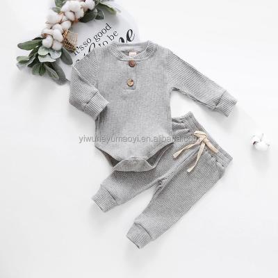 China Baby Breathable High Quality Newborn Stretch Ribbed Romper And Pant Kids Clothing Set Autumn Winter Knitted Infant Outfits for sale