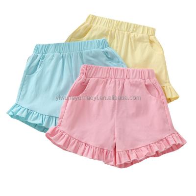 China Kids Breathable Girls Summer Hot Shorts Soft Color Pure Cotton Kids Ruffle Shorts With Pocket Sports Wear Casual Babies Shorts for sale