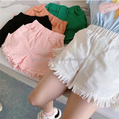 China Wholesale Breathable Kids Girls Jeans Shorts Colorful Toddler Baby Denim Fringe Shorts For Kids Girl for sale