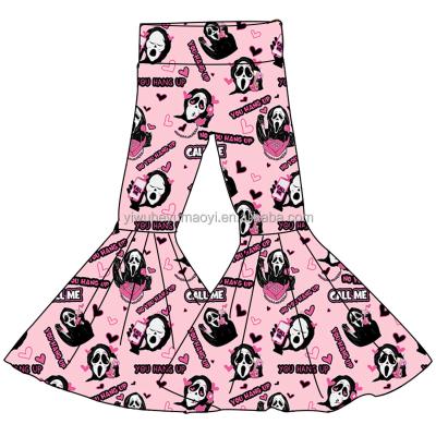 China Kids Girls Valentine's Day Boutique Breathable Trendy Bell Bottoms Halloween Ghost Print High Waist Kids Flare Pants for sale