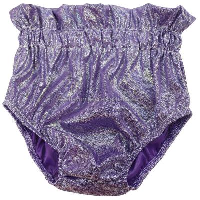 China Wholesale Fashionable Shiny Baby Shiny Cloth Toddler Little Girls Purple Waist Bloomers Laser High Elastic Shorts for sale