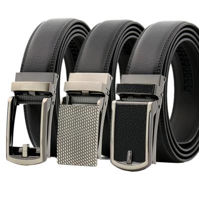 China Business Men's Click Belt Genuine Leather Automatic Buckle Belts for Men Split Ratchet Leather Male Factory for sale