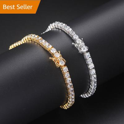 China Fashion New Fashion Hip Hop Hip Hop Bangle Men Women 4mm Brass Zircon Tennis Jewelry 3mm Gold Silver CZ Bracelet for sale