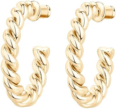 China TRENDY 14K Gold Plated Rose Gold 925 Sterling Silver Women Twisted Rope Round Hoop Earrings for sale