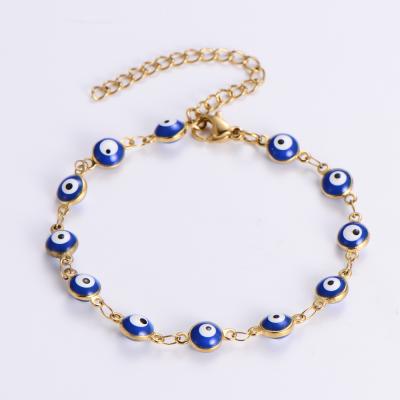 China New Hot Sale FASHIONABLE Gold Chain Blue Light Evil Eyes Beads Charms Bracelet Adjustable Link Chain Eyes Bracelet For Girls for sale