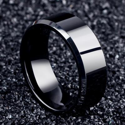 China Mens Womens Jewelry Mens Womens 8MM TRENDY Metal Stainless Steel Charm Fashion Soft Shiny Black Rings for sale