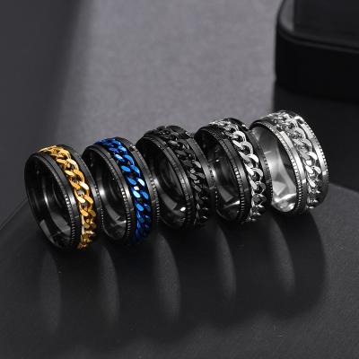 China High Quality Cool Rotatable Men's Jewelry 8mm Black Spinner Chain Ring Punk Stainless Steel For Party Gift for sale