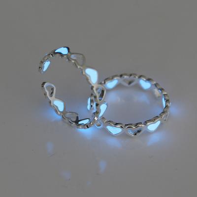 China FASHIONABLE Silver Color Adjustable Jewelry Girlfriends Gift Women Hollow Glow In Dark Luminous Heart Ring for sale