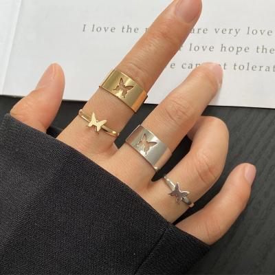 China 1 Pair Gold Silver Cute Matching Butterfly Couple Rings For Simple Style Mens Womens Punk Wedding Party Jewelry Gifts for sale