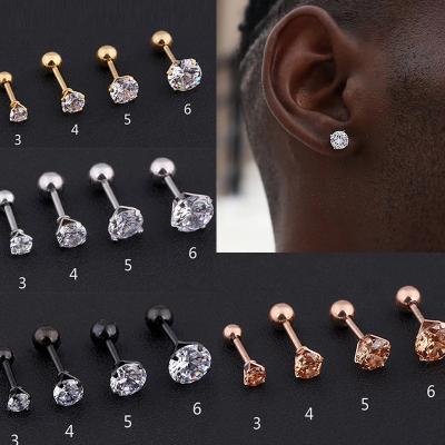 China FASHIONABLE Four Claw Zircon Earring Korean Titanium Steel Round Female Single Diamond Inlaid Ear Studs Small Piercing Earrings for sale