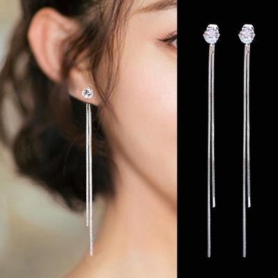 China Other New Gold Color Sli Women Women's Zircon Rhinestone Fashion Jewelry Gifts Long Crystal Tassel Dangle Drop Earrings For Wedding for sale