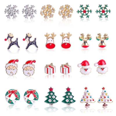 China 2021 New Christmas FASHIONABLE Cute Santa Claus Elk Tree Diamond Snow Bell Stocking Hat Snowflake Party Stud Earrings for sale