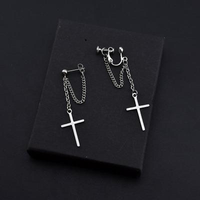 China Harajuku TRENDY Punk Cool Girl Korea Style Cross Chain Dangling Earrings For Women Men BFF Street Hip Hop Jewelry Gift for sale