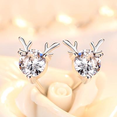 China Trendy Women's Fashion 925 Sterling Silver Small Deer Diamond Stud Earrings Simple Ear Antlers Stud Earrings for sale