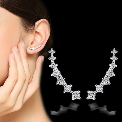 China TRENDY 925 Sterling Silver Women Cartilage 7 Crystals Hoop Climber CZ Cubic Zircon Hypoallergenic Piercing Gifts Earrings for sale