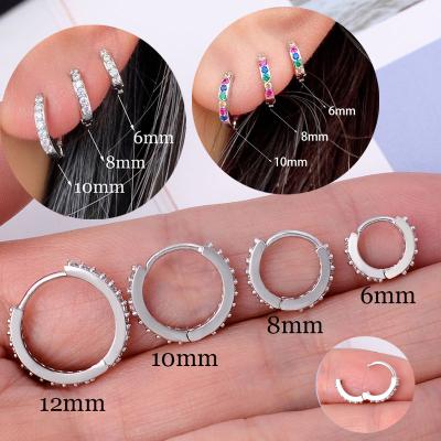 China 2 Pcs Fashionable Rainbow Zircon Girl Rings 7mm Conch Earlobe Tragus Piercing Men Tiny Cartilage Helix Small Little Huggies Hoop Earrings for sale