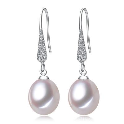 China TRENDY 925 Sterling Silver high quality simple fashion dangle freshwater pearl women drop earrings for sale