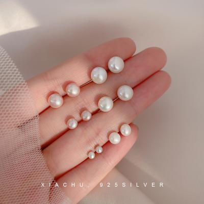 China 925 TRENDY Ear Studs New Design Fashion Earrings Sterling Silver Natural Pearl Female Retro for sale