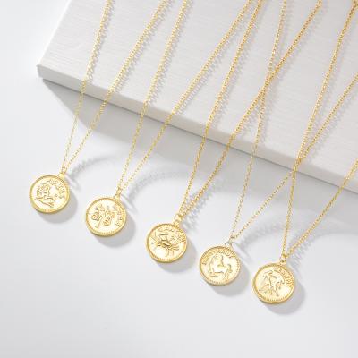 China FASHIONABLE Horoscope Constellation 12 Sign 925 Sterling Silver Jewelry Gold Plated Zodiac Pendant Necklace For Women for sale