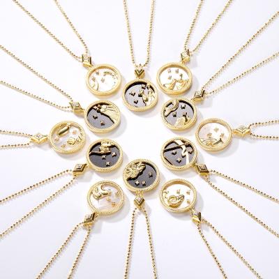 China FASHIONABLE Hot Selling Pendant Necklace Women Zodiac Jewelry Necklace 925 Sterling Silver Gold Plated Constellation Silver Coin Shells for sale