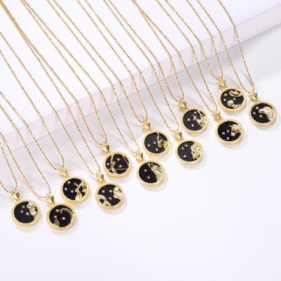 China Hot Selling FASHIONABLE Round Astrology Zodiac Star Clavicle Chain Women Jewelry Gold Plated 925 Sterling Silver Shells Pendant Necklace for sale