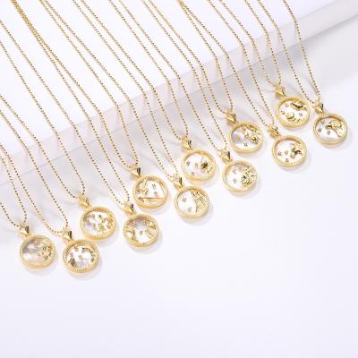 China FASHIONABLE Hot Selling Sterling Silver Gold Plated Shells Round Necklace 925 Zodiac Star Astrology Jewelry Women Pendant Necklace for sale