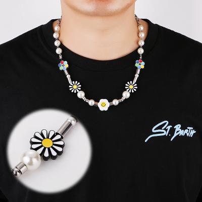 China Small Daisy Chain Male Pearl Female Smiley Sun Flower Hip Hop TRENDY Pacifist Necklace for sale